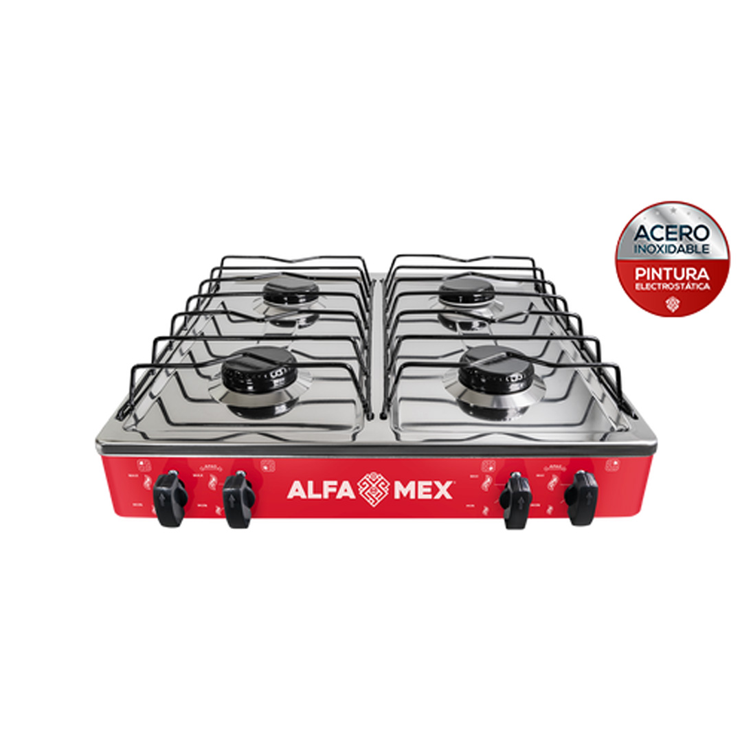 PARRILLA DE GAS 4 QUEMADORES ACERO INOXIDABLE