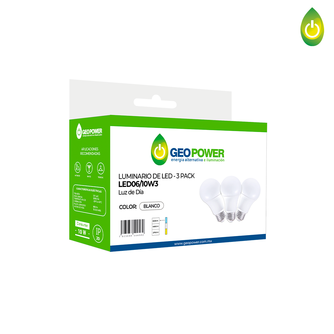 FOCO LED BULBO 10W PACK 3 PIEZAS A19 E26
