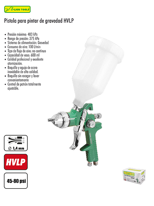 PISTOLA P/PINTAR DE GRAVEDAD HVLP VASO 600ML LION TOOLS   Modelo: 4179