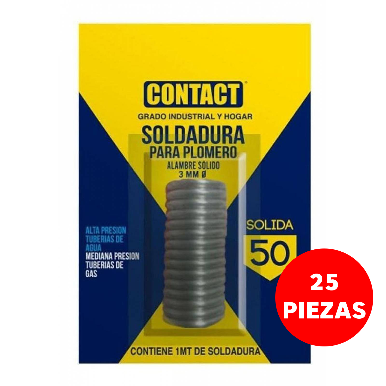 SOLDADURA CONTACT AMARILLA DE 1 MT 50-50 SOLIDA VITROLERO 25pzs