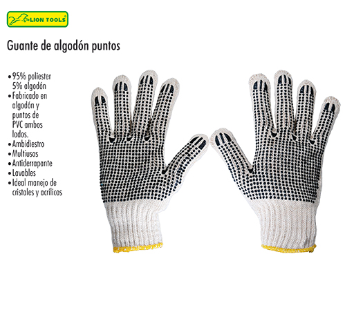 GUANTE DE ALGODON CON PUNTOS UNITALLA LION TOOL