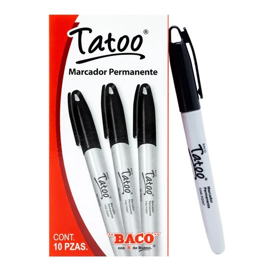 MARCADOR PUNTA FINA TATTO MARCA BACO ACEITE NEGRO EMP C/10 PZAS