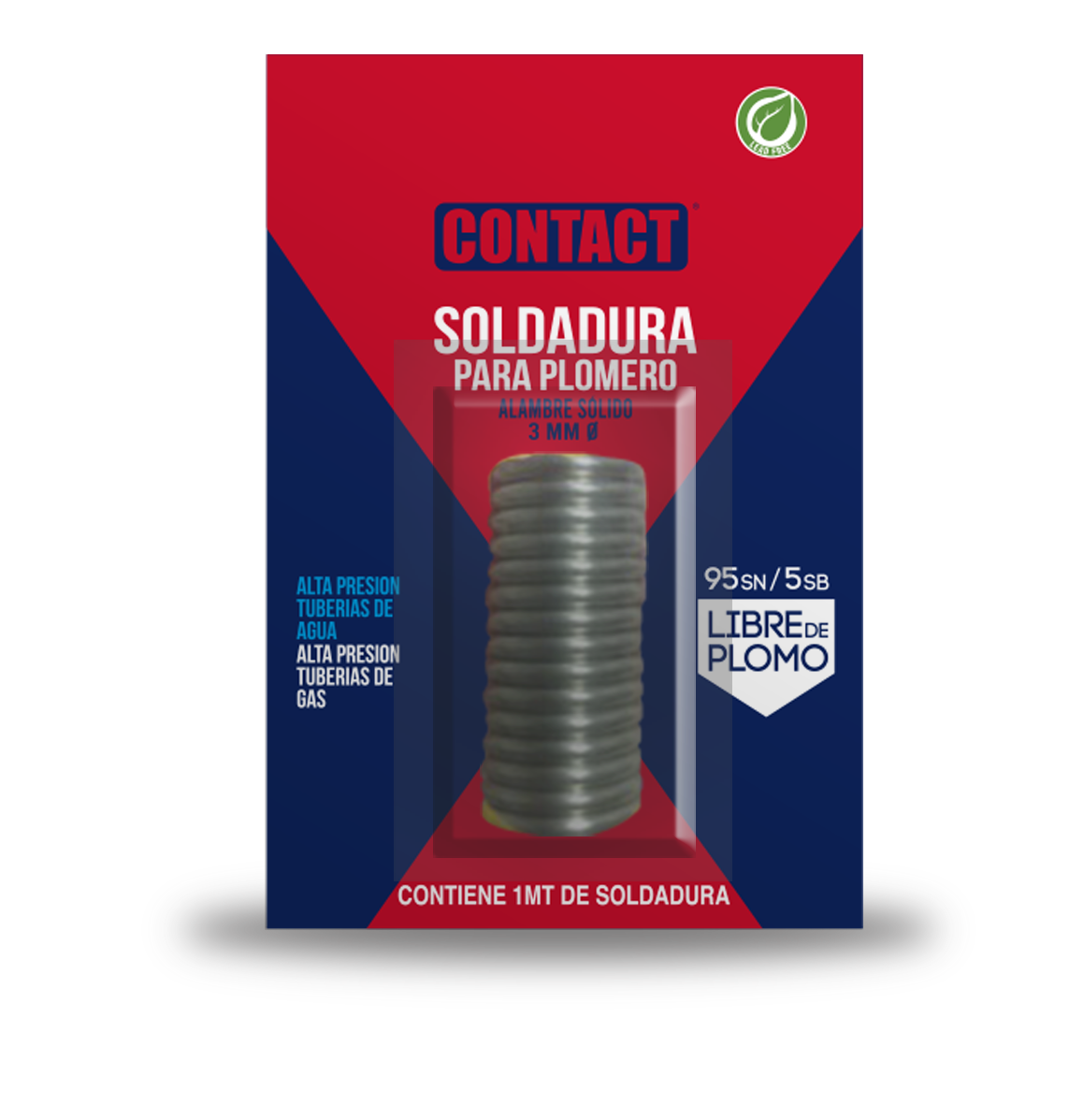 SOLDADURA CONTACT ROJA 95SN/5SB LIBRE DE PLOMO 1mt