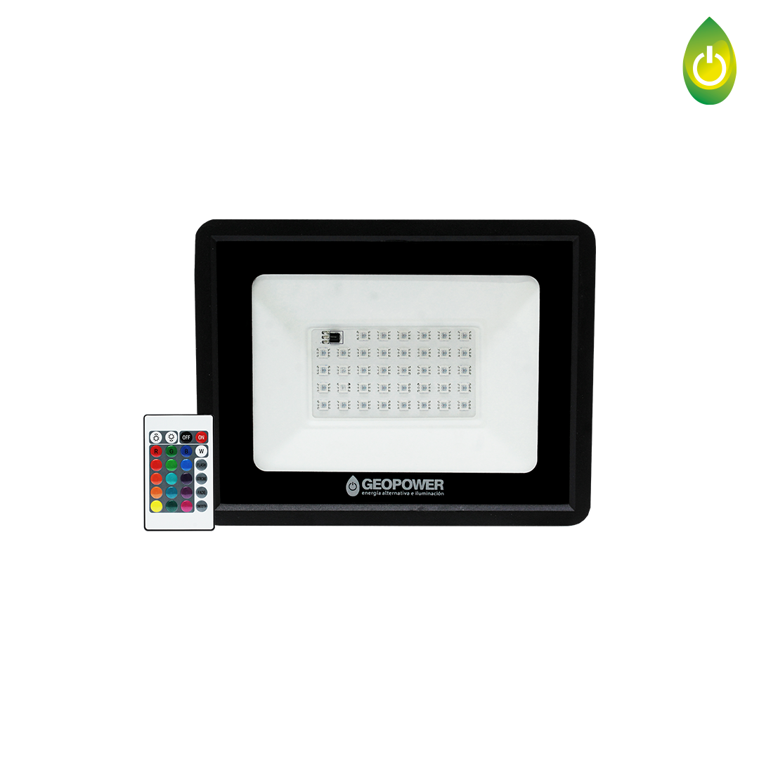 REFLECTOR LED RGB COLOR NEGRO 50W CON CONTROL CAMBIO DE COLOR